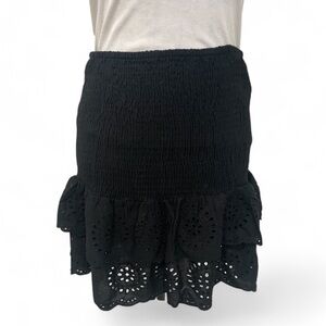 Kiwi + Punch Black Eyelet Skirt Medium 100% rayon EUC
